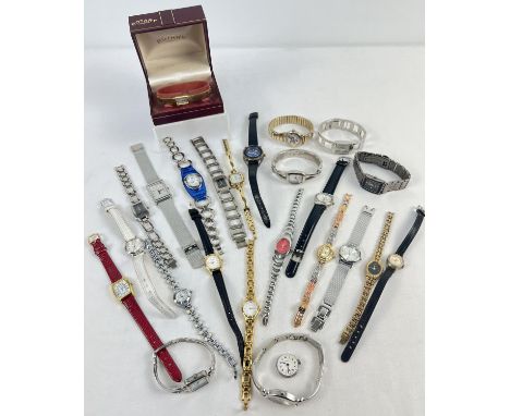 A tub containing 24 assorted vintage wristwatches to include boxed Rotary ladies watch with gold tone strap. Lot also include