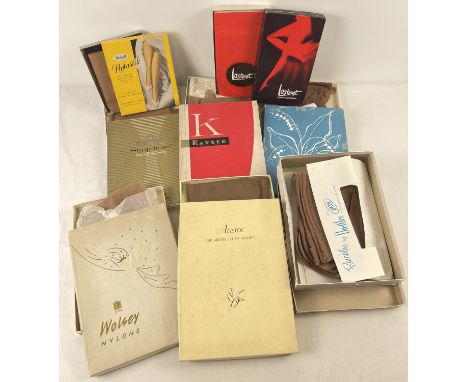 8 vintage pairs of nylon fully fashioned and seam free stockings in original boxes. To include Aristoc, Wolsey, Kayser, Lasto