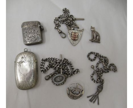 Silver and white metal collectables: to include a curb link pocket watch chain with T-bar and locket&nbsp; mixed marks&nbsp; 