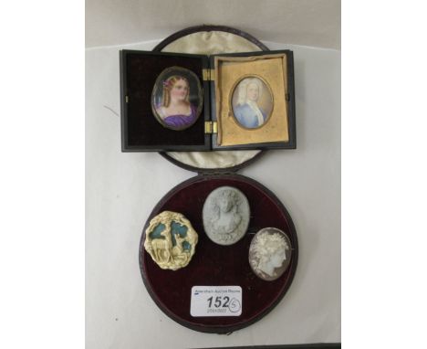 Five late 19thC to mid 20thC portrait miniatures and cameos&nbsp; 