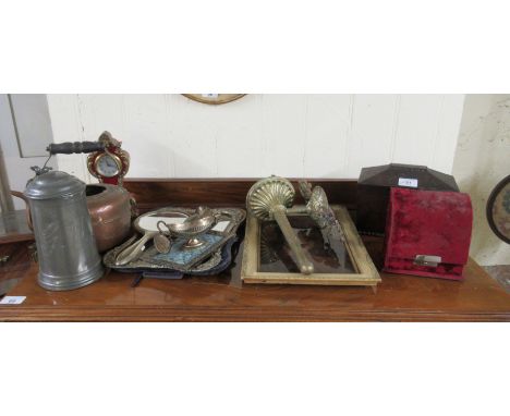 A mixed lot: to include white metal items; and a George III mahogany tea caddy&nbsp; 5.5"h&nbsp; 8"w&nbsp; 