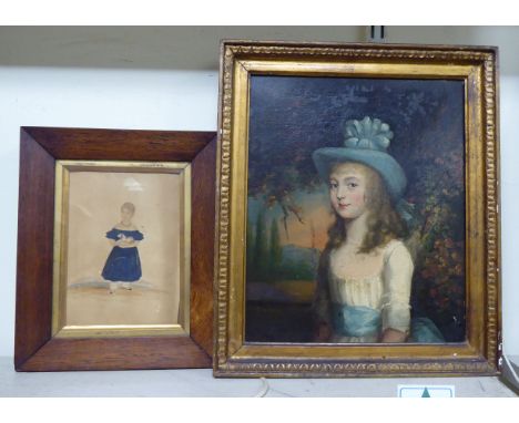 A late 19thC British School - a portrait of a girl, in a woodland setting&nbsp; oil on canvas&nbsp; 10" x 11"&nbsp; framed; a
