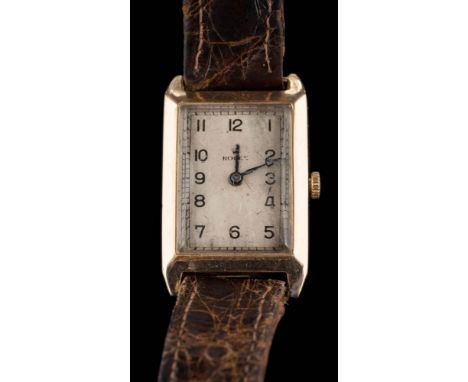 Rolex. A 1930's 9ct gold cased manual wind wristwatch: the rectangular dial with Arabic numerals, the 15 jewel movement signe