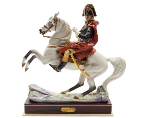 A Royal Worcester porcelain equestrian group: of Napoleon Bonaparte, after the original by Bernard Winskill, black backstamp 