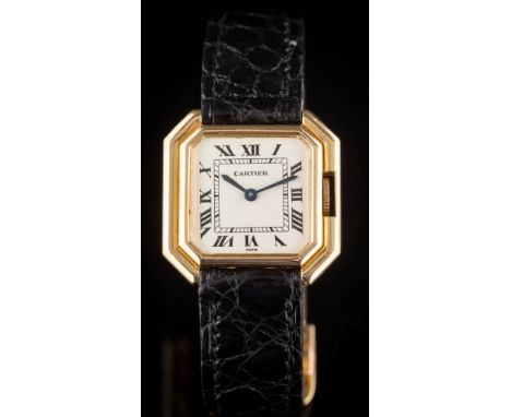 Cartier. A lady's 'Ceinture' manual wind wristwatch: circa 1970 the octagonal dial with black Roman numerals, black inner min