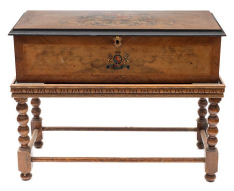 A 19th century Swiss musical box: playing eight airs,  with 33cm ratchet  lever wound cylinder, steel comb and card piccolo z