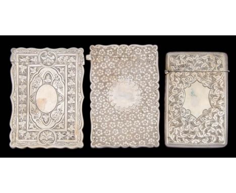 A Victorian silver card case, maker Lucas &amp; Co, Birmingham, 1900: the central cartouche enclosed by scrolling foliage, 9c