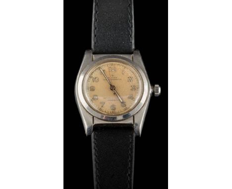 Rolex. A gentleman's stainless steel 'Rolex Oyster Perpetual' wristwatch: circa 1945 with circular cream dial 24mm diameter, 