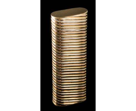 Cartier. An 18ct gold tri-colour gas lighter: the case with wrythen detail, the base stamped 'Cartier Paris 71022', approxima