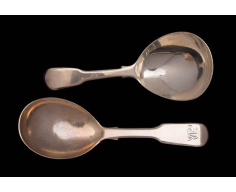 A George IV silver Fiddle pattern caddy spoon, maker John, Henry & Charles Lias, London, 1825: initialled, together with anot