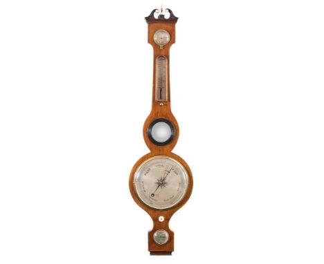 Paul Courti, Exeter, a mahogany wheel barometer: the eight-inch silvered dial engraved with typical scale and decoration to t