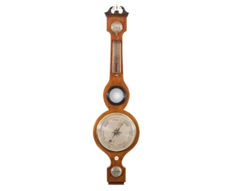 Paul Courti, Exeter, a mahogany wheel barometer: the eight-inch silvered dial engraved with typical scale and decoration to t