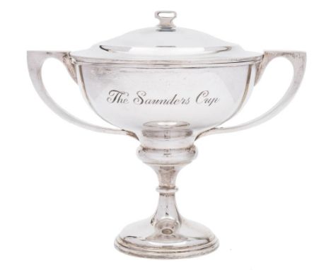 A George V silver two-handled trophy cup and cover, maker S Blanckensee &amp; Sons Ltd, Birmingham, 1925: inscribed, with sha