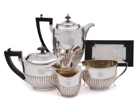 A 20th century matched four-piece tea and coffee service, maker J A Restall &amp; Co, Birmingham, 1921, the coffee pot, maker