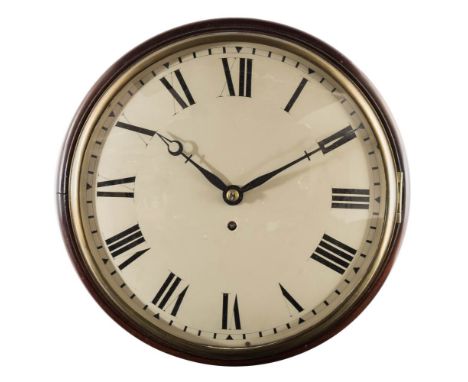 A late-Georgian mahogany convex dial wall clock: having an eight-day duration timepiece fusee movement with shaped plates and
