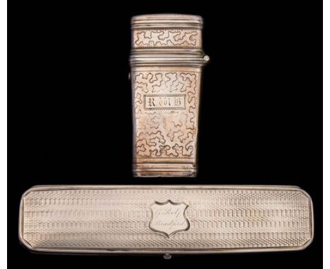 A Victorian silver toothpick case, maker Francis Clark, Birmingham, 1847: inscribed, of rectangular outline with canted corne