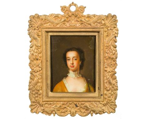 English School 19th Century-Youth with a Pink Rose; a young girl with long red hair, half-length seated,:- oil on board, 12.5