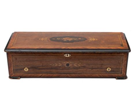 Paillard Vaucher Fils, a 19th century Swiss musical box:  playing eight airs, with 33.5cm lever wound cylinder, steel comb wi