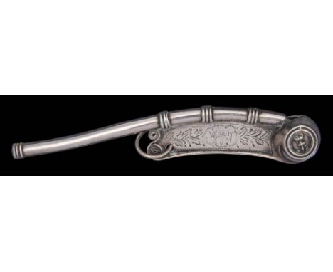 A Victorian silver bosun's whistle, maker Hilliard &amp; Thomason, Birmingham, 1890: initialled, of traditional design with f