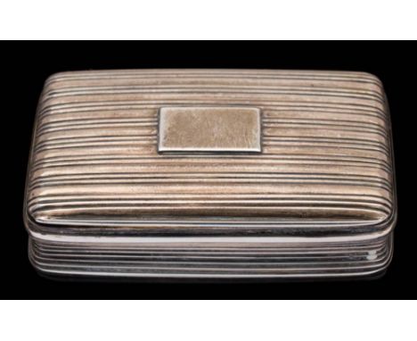 A William IV silver snuff box, maker Nathaniel Mills, Birmingham, 1833: of rectangular outline, with banded decoration, the h