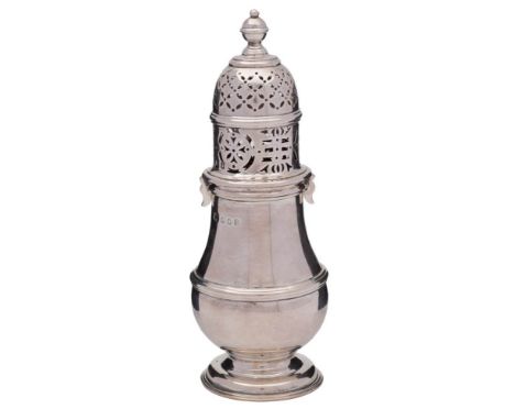 An Edward VIII Britannia silver sugar caster, maker D &amp; J Wellby Ltd, London, 1936: with domed and pierced turn-off lid, 