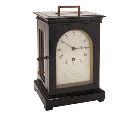 Hay, Berkeley Square, London, a small ebonised library clock: the eight-day duration timepiece fusee movement having an ancho
