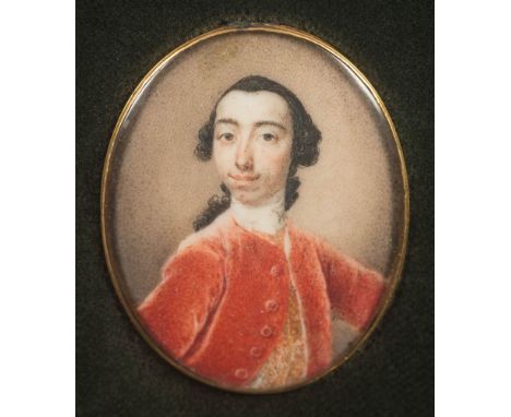 English School 18th Century-A miniature portrait of Joseph Artell, [d.1814, Lisbon]:,-head and shoulders, with brown eyes and