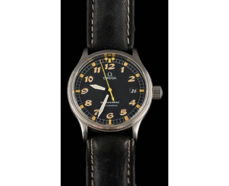 Omega. A gentleman's 'Omega Dynamic' automatic wristwatch: the black dial with luminous Arabic numerals, centre sweep seconds
