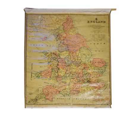 Vintage oak framed loom together with a vintage wall map of England and Wales   Condition: 