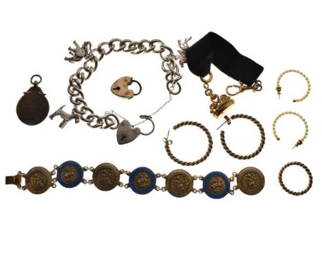 Silver gilt and blue enamel bracelet set alternate circular links depicting St George and the dragon and St Christopher, a si