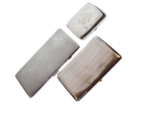 George V engine turned silver cigarette case, Birmingham 1933, another, London 1919 and a Victorian white metal cigarette cas