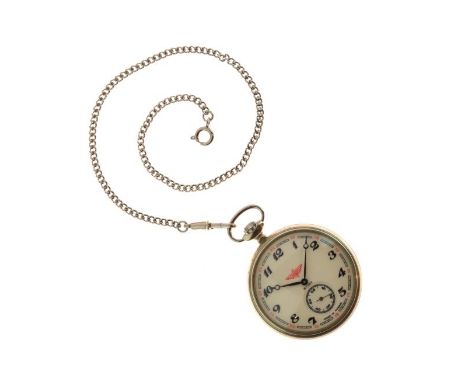 Russian 'Railway' top wind pocket watch, the white enamel dial having Arabic numerals and subsidiary seconds dial, the case r