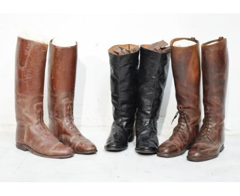 Three pairs of vintage leather riding boots   Condition: 