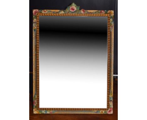 1930's period rectangular bevelled easel mirror with Barbola style floral decoration   Condition: 