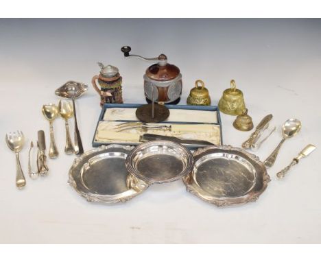 Coffee grinder, silver plated cutlery, silver plated dishes etc   Condition: 