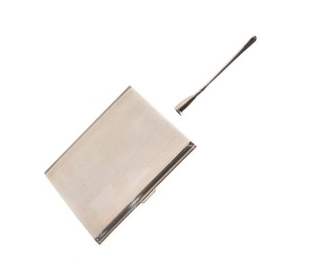George VI engine turned silver cigarette case, Birmingham 1937, together with a lady's white metal cigarette holder stamped S