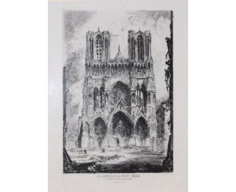 Louis Orr - Etching - La Cathedrale de Reims, Façade, bearing the Chalcographie Du Louvre blind stamp, framed and glazed   Co