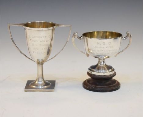 Two Chinese Colonial silver two handled trophy cups, the first with an inscription relating to the Hong Kong Golf Club, the s