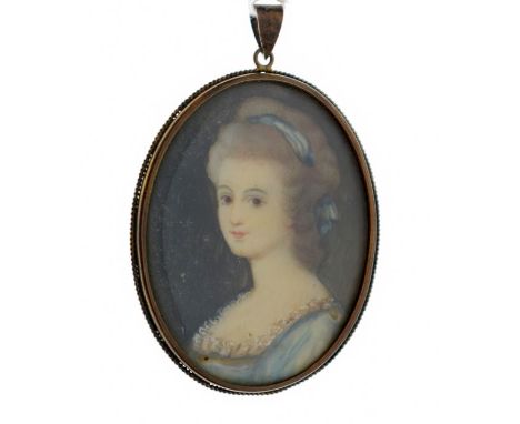 Oval miniature - Portrait of a lady, framed   Condition: 