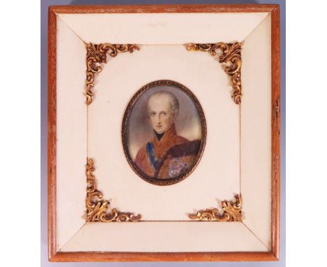 An Italian Miniature Portrait of a Military Officer in ivorine frame