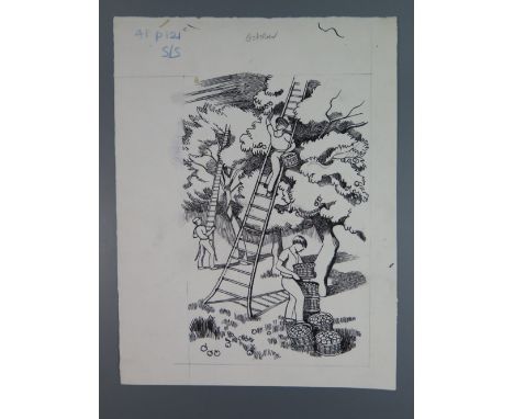John Nash RA (1893-1977), The Countryside Book October, original pen and ink illustration, 17.5 x 11 cm