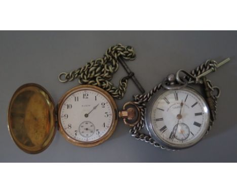 The Express English Lever Silver Cased Pocket Watch and Elgin pocket watch in gold plated case A/F