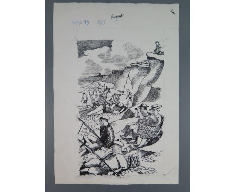 John Nash RA (1893-1977), The Countryside Book August, original pen and ink illustration, 17 x 11 cm