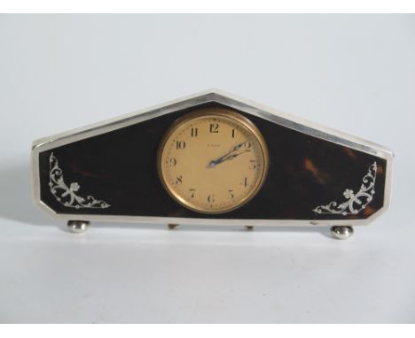 A George V Silver and Tortoise Shell 8 Day Strut Clock, Birmingham 1929, 17.5 cm