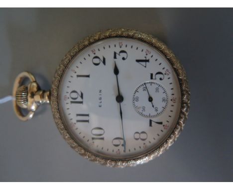 An Elgin Keyless Pocket Watch in gold plated case, A/F