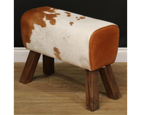 A contemporary leather covered pig bench, 52cm high, 65cm long, 29cm wide 