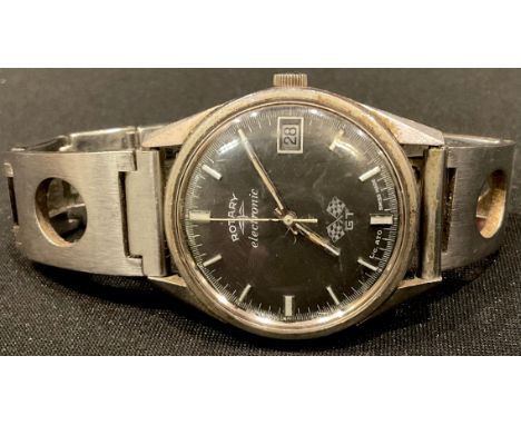 A Rotary Electronic GT gentleman's wristwatch, Lic. ATO, Swiss made, non-reflective dial, baton indicators, date aperture, st