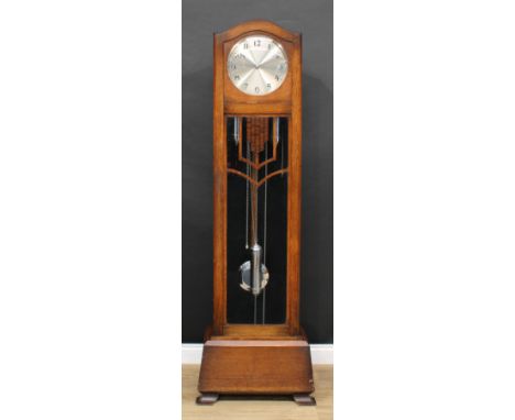 An Art Deco design oak longcase clock, Arabic numerals, Westminster chime, 190cm high, 60.5cm wide, 35.5cm deep 