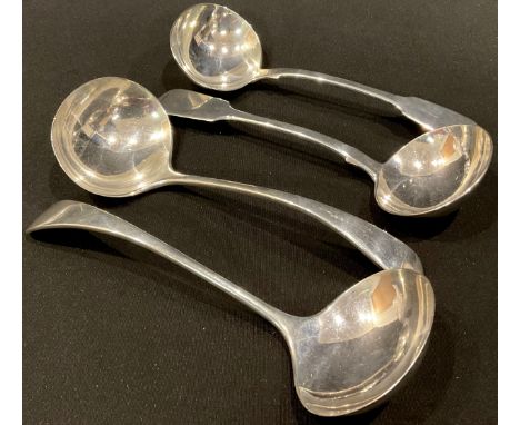 A Victorian sauce ladle, Sheffield 1900; three other silver sauce ladles, 8oz 