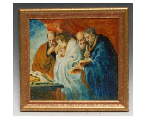 After the Old Master (20th century)The Four Evangelists by Jacob Jordaensoil on canvas, laid on board, 29cm x 30.5cm 
